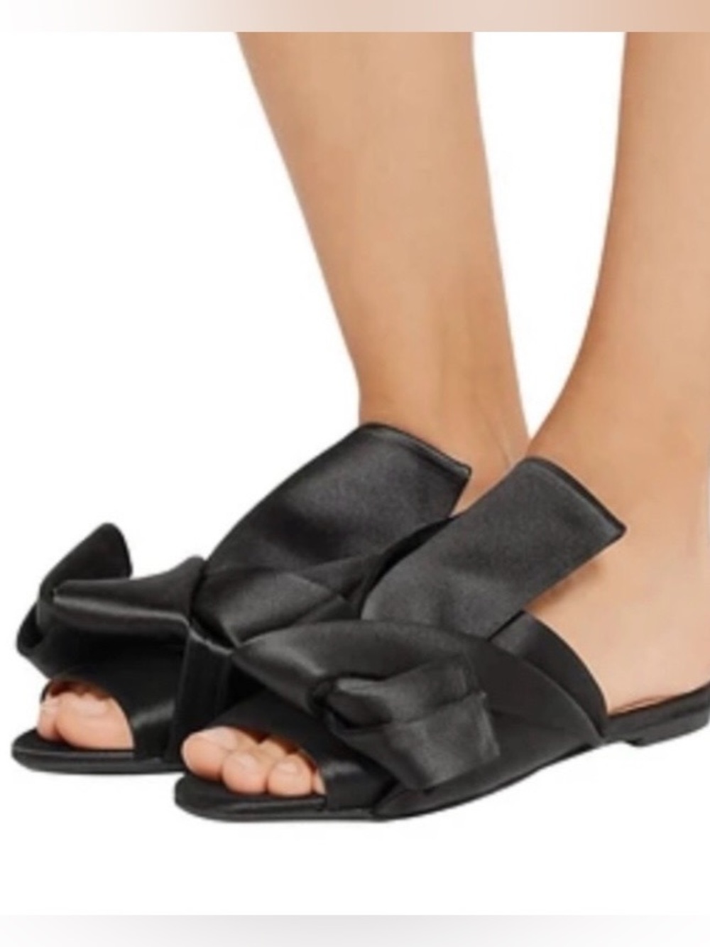 No. 21 Black Satin Bow Slide Sandals